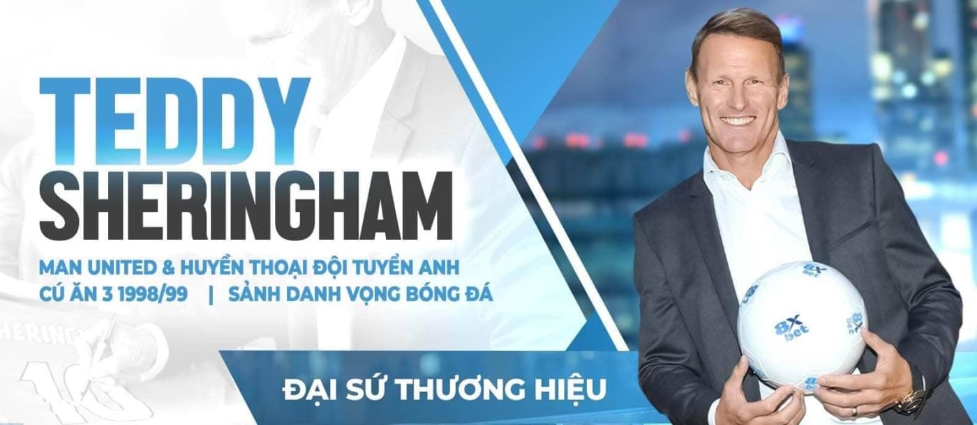 Thông báo thú vị từ 8Xbet thông báo việc bổ sung biểu tượng bóng đá Teddy Sheringham vào danh sách đại sứ thương hiệu của họ. Một bức ảnh chụp Sheringham đang bắt tay với đại diện của 8Xbet, với logo nổi bật của 8Xbet ở phía sau.